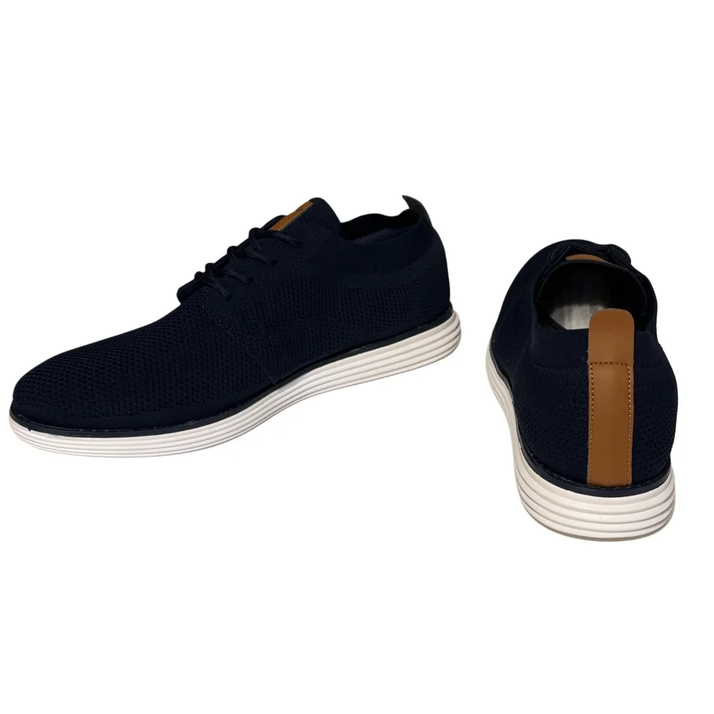 Men's Knit Lace-Up Sneakers in Navy with White Sole